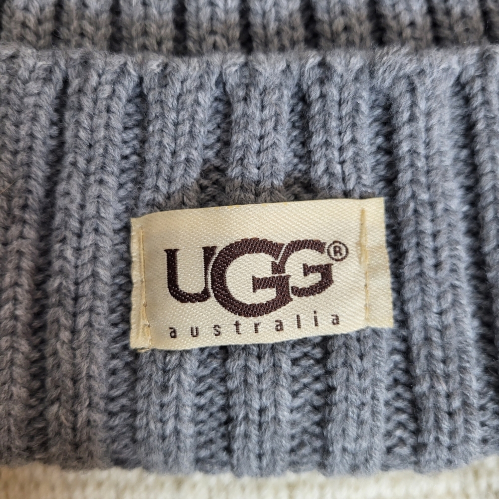 UGG Winter Beanie Hat with Faux Fur Pom Pom in Gray - Picture 2 of 6